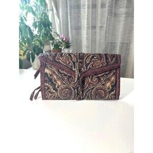 Rare Vintage 90s Vera Bradley Mocha Paisley Quilted Tri-Fold Cosmetic Case